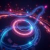 3D glowing ball racing along a spiral track, collecting colorful orbs in an arcade game