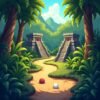 Arcade-style Mayan golf game with jungle background and ancient stone course
