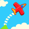 Cartoon-style airplane flying on a zigzag path through the sky in a fast-paced arcade game