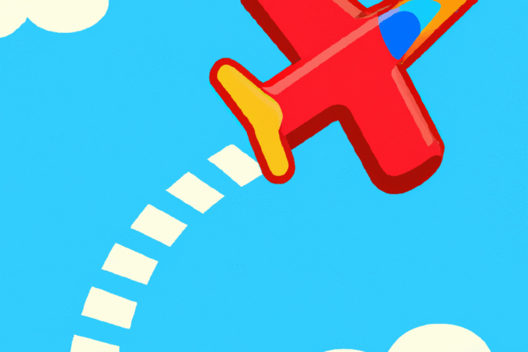 Cartoon-style airplane flying on a zigzag path through the sky in a fast-paced arcade game