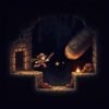 Pixel-art adventurer running through a jungle temple filled with traps, boulders, and stone walls