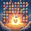 Colorful match-3 puzzle game with Pokémon-themed icons and popping effects