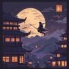Pixel ninja jumping across rooftops at night with a katana in an action stealth game